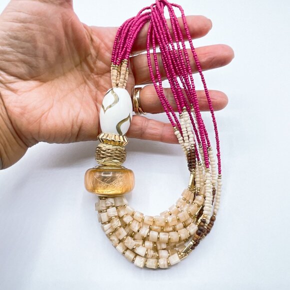 Chico's Multicolor Layered Beaded Necklace With Gold Accents & Adjustable Chain - Picture 2 of 5